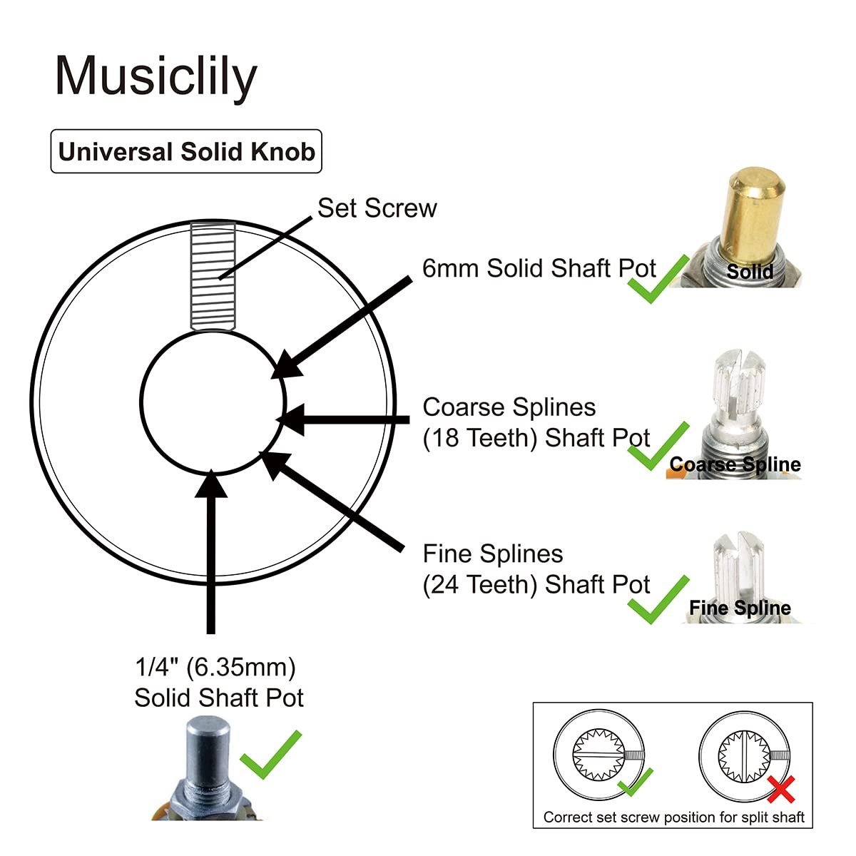 Musiclily Pro 1/4 Inch Steel Abalone Top Dome Knobs with Set Screw Universal Fitting Control Knobs for Electric Guitar or Bass,